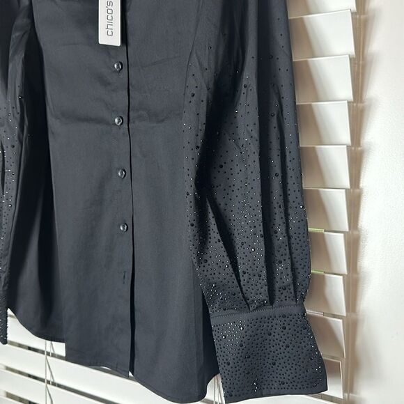 Chico’s Poplin and embellished long sleeve top - Picture 3 of 14